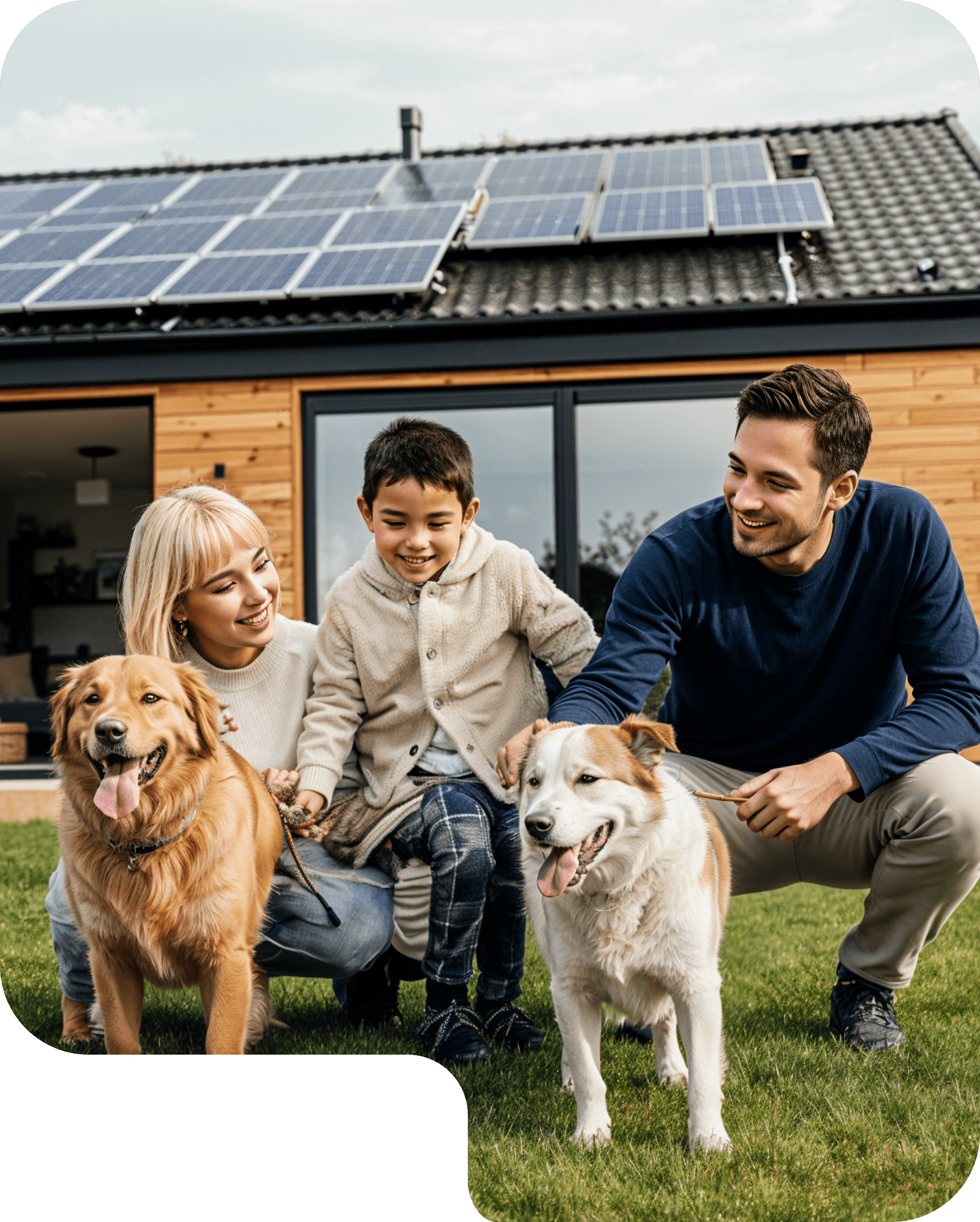 Happy family and two dogs